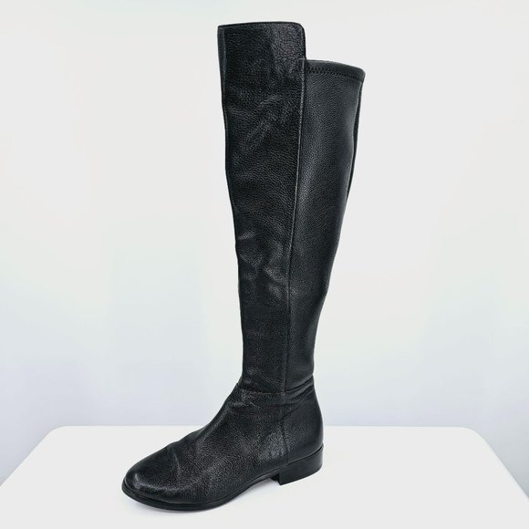 Michael Kors Tall Riding Boots 7 M Black Leather Almond Toe Knee High Side Zip - Picture 1 of 14